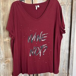 Cato Wine V-Neck Graphic Tee with Metallic Accents